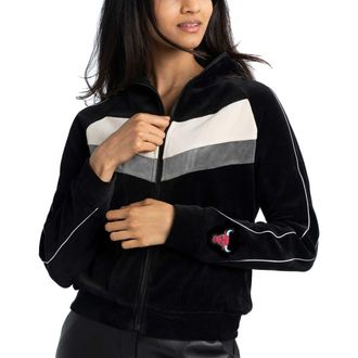 Lusso Womens Lusso Black Chicago Bulls Nixie Chevron Color-Block Raglan Full-Zip Track Jacket at Nordstrom, Size Xx-Large