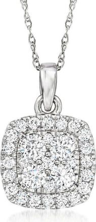 DiamondMuse 3/4 Carat Halo Natural Diamond Pendant Necklace in 14K White Gold, Fine Jewelry for Women, Gift Box Included