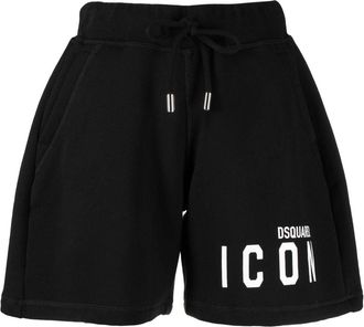 Dsquared2 logo-print track shorts - women - Cotton - M - Black