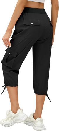 Heekpek Women Cropped Trousers 3/4 Length Cargo Trousers Casual Capri Pants Outdoor Trousers Summer Sweatpants Ladies Joggers with 6 Pockets for Hiking Workou