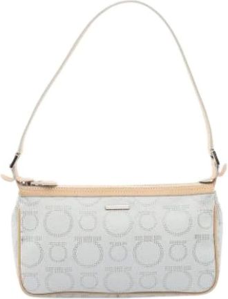 Ferragamo Pre-owned Shoulder Bags, female, White, Size: ONE SIZE Pre-owned Canvas Shoulder Bag
