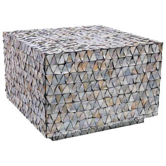 Wanderlust Deco Mesa de centro de madera y madreperla gris 65x65x45h cm