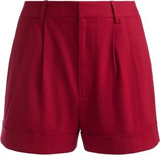Alice & Olivia Korte Broeken, Dames, Rood, XS, Bordeauxrode Geplooide Shorts met Zakken