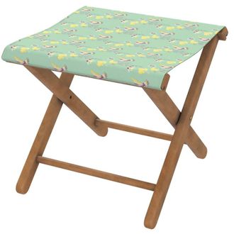Vent de Boh&egrave;me Taburete plegable de eucalipto y tela outdoor dise&ntilde;o de p&aacute;jaros laguna