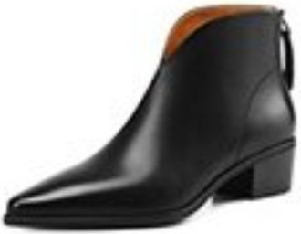 Generic Womens Pointed Toe PU Leather Ankle Boots Back Zipper Low Block Heels Slip On Sleek Cutout Design Soft Lining Cushioned Insole Durable Outsole,Black,3