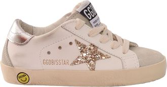 Golden Goose Scarpe da ginnastica Golden Goose Super Star Tomaia in pelle scamosciata Punta scamosciata e sperone Glitter Star Tacco laminato Bianco/Ghiaccio/Oro/A