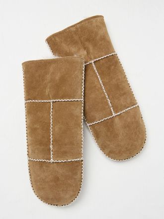 Fat Face FatFace Tan Brown Suede Mittens