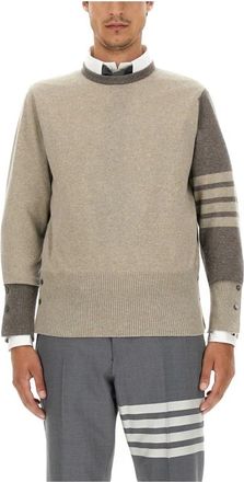 Thom Browne Rondgebreide kleding - Heren - Ronde hals truien - Beige - L - Kasjmier - Truien & Vesten