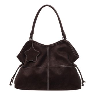 Generic Women Girls PU Leather Single Shoulder Handbag Solid Color Shoulder Bag for School Work Daily Use-Coffee