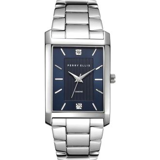 Perry Ellis Slim Rectangular Diamond Bracelet Watch, 31mm x 40mm in Silver at Nordstrom Rack