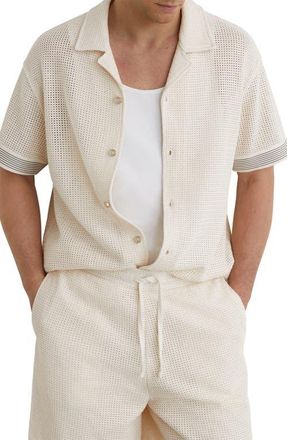 Reiss Aliso Open Knit Camp Shirt in Off White at Nordstrom, Size Xx-Large