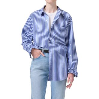 Citizens Of Humanity Kayla Mesa Stripe Oversize Button-Up Shirt in Navy Mesa Stripe at Nordstrom Rack, Size X-Large