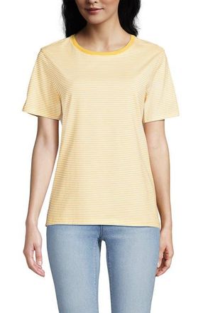 Lands End Supima Cotton Crewneck T-Shirt in Simply Yellow Micro Stripe at Nordstrom, Size X-Large P