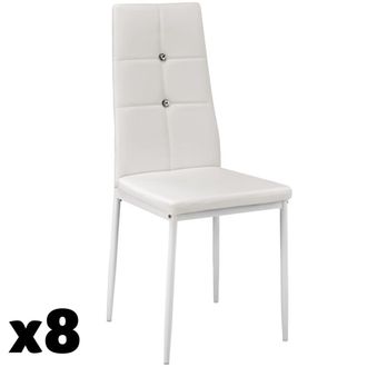 TecTake 8 sillas de comedor polipiel con brillantes 40 x 42 x 97 cm blanco