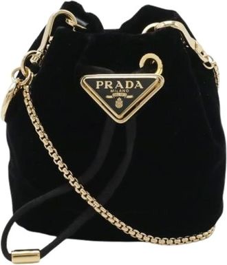 Prada Pre-owned Bucket Bags, female, Black, Size: ONE SIZE Pre-owned Vintage Velvet Pouch
