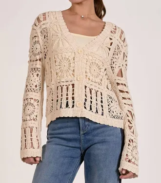 Elan Womens Blake Crochet Cardigan In Natural