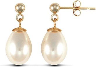 Jewelco London 9ct Gold Pearl Tears of Joy Stud Drop Earrings 7x10mm - JES185
