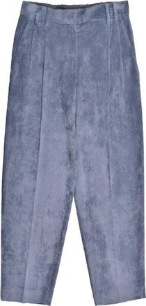 Brunello Cucinelli Blue Corduroy Pleated Trousers, Brand Size 44 (US Size 10)