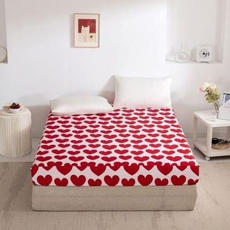 OEM S&aacute;bana Bajera De 140x200cm Con Estampado De Corazones Rojos, De Microfibra Suave, Para Base De Div&aacute;n, Apta Para Colchones De 30cm