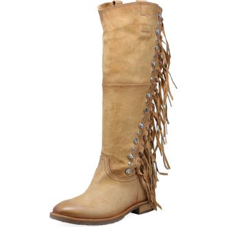 A.S.98 Ilke Studded Fringe Western Knee High Boot in Camel at Nordstrom, Size 10.5-11Us