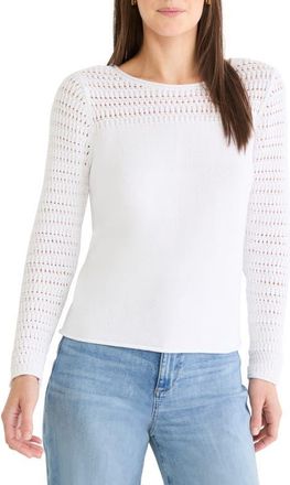 Nic+Zoe Placed Pointelle Cotton Blend Sweater in Paper White at Nordstrom, Size Medium P