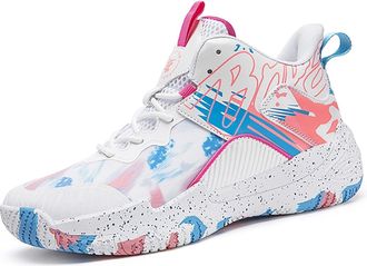 Generic Unisex Fashionable Basketball Shoes Lightweight Breathable Anti Slip Color Blocked Style Walking Shoes(Whitepink,8.5 UK)