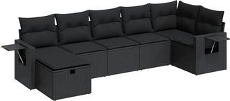 vidaXL Set De Sof&aacute;s De Jard&iacute;n 7 Pzas Con Cojines Rat&aacute;n Sint&eacute;tico Negro Vidaxl