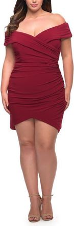 La Femme Plus Size Short Jersey Off the Shoulder Dress in Burgundy at Nordstrom, Size 24W