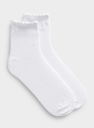 Simons Womens Solid lettuce-trim ankle socks