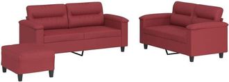 vidaXL Vidaxl - Juego De Sof&aacute;s Con Cojines 3 Piezas Cuero Sint&eacute;tico Rojo Tinto