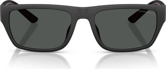 Emporio Armani 57mm Rectangle Sunglasses in Rubberized Matte Black /Grey at Nordstrom