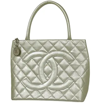 Chanel Silver Grained Calfskin Handbag Tote Bag (Pre-Owned)