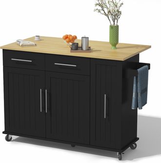 STILVORA Carro De Cocina Con 2 Cajones, Organizador Extra&iacute;ble De 3 Niveles Y Ala Plegable, Con Ruedas, 120 X 40 X 90 Cm
