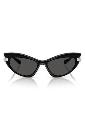 Swarovski 56mm Cat Eye Sunglasses in Black /Dark Grey at Nordstrom
