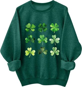 Generic St Patricks Day Tops Crew Neck Long Sleeve Shamrock Printed Green Top Paddys Day Sweatshirt Irish Tops St Patricks Outfits Lucky Gifts (Size 16-18)
