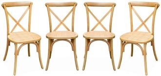 Sweeek Set of 4 vintage natural wood bistro chairs with rattan seats, stackable