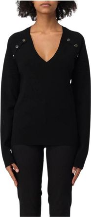 Liu Jo V-neck Knitwear, female, Black, Size: XS V-Neck Knit Sweater