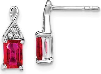 Diamond2Deal 14k White Gold Ruby and Diamond Earrings