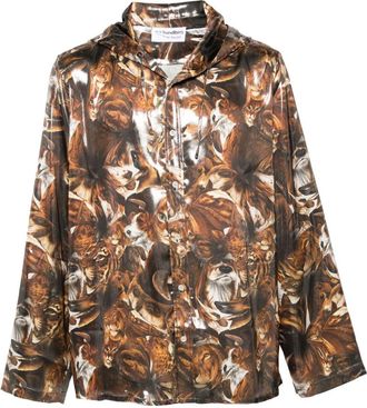 Acne Studios graphic-print hooded lightweight jacket - men - Polyester - 46 - Brown