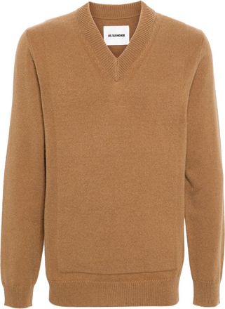 Jil Sander V-neck ribbed-knit jumper - men - Polypropylene/Wool/Virgin Wool - 48 - Brown