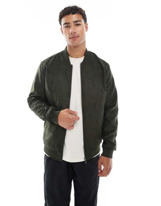 Only & Sons Bomber in camoscio sintetico verde scuro