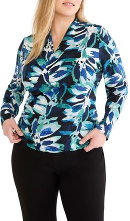 Nic+Zoe Giverny Knit Faux Wrap Top in Green Multi at Nordstrom, Size 1X