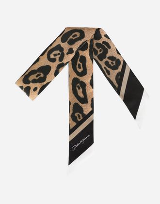 Dolce & Gabbana Leopard-print Twill Headscarf - Woman Scarves And Silks Multicolor Onesize