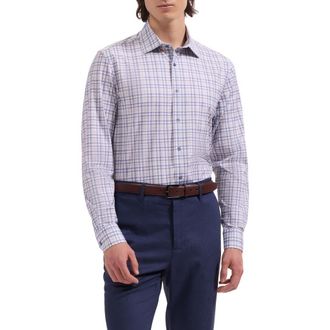 Bugatchi James OoohCotton Plaid Print Button-Up Shirt in Air Blue at Nordstrom, Size Xx-Large
