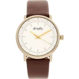 Simplify The 6200 Leather-Strap Watch in White/brown at Nordstrom