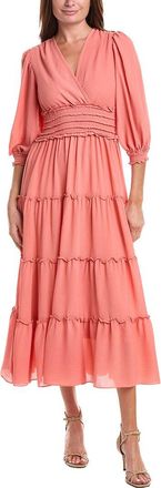 Max Studio Puff Sleeve V-Neck Midi Dress