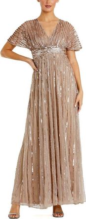 Mac Duggal Womens Embellished Mesh V Neck Short Sleeve Gown in Taupe at Nordstrom, Size 18