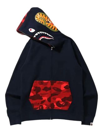 A Bathing Ape camo shark zip hoodie - Blue