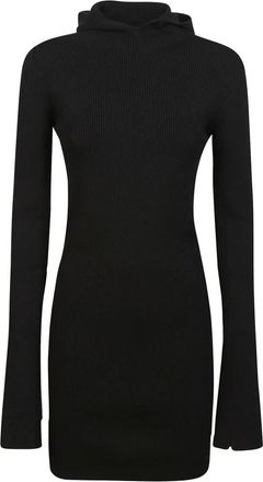 Fendi Knitted Dresses, female, Black, XS, Black Hooded Dress Logo Embroidery