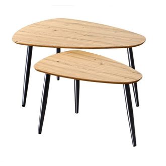 Calicosy Set Of 2 Nesting Tables With Metal Legs in Light Brown | Size: 2 Person